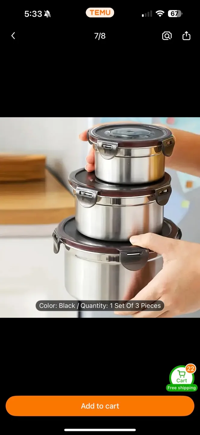 Stainless Steel Food Containers (3-Piece Set) thumbnail