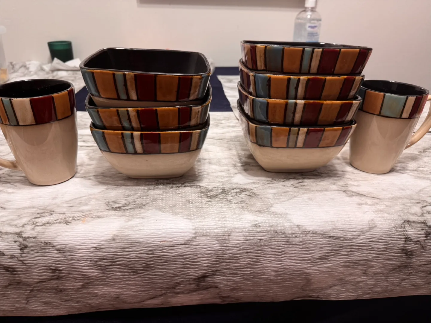 Striped Ceramic Bowls and Mugs Set image indicator(4)