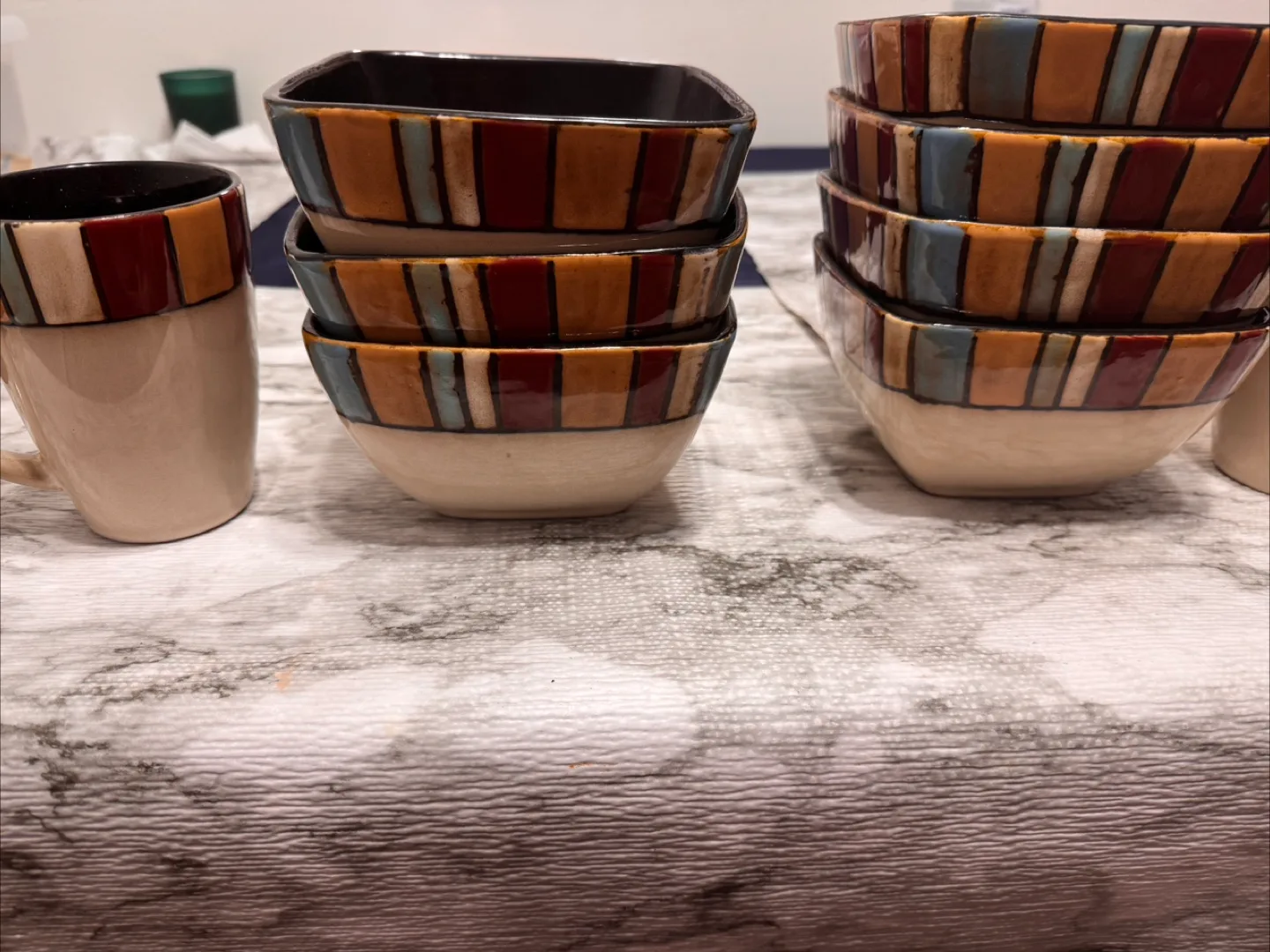 Striped Ceramic Bowls and Mugs Set image indicator(3)