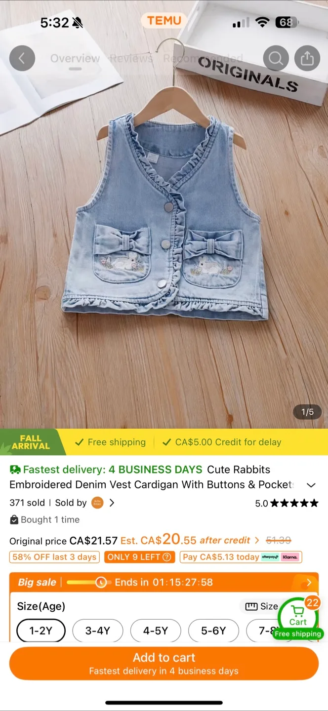 Cute Rabbits Denim Vest Cardigan - Size 1-2Y image indicator(2)