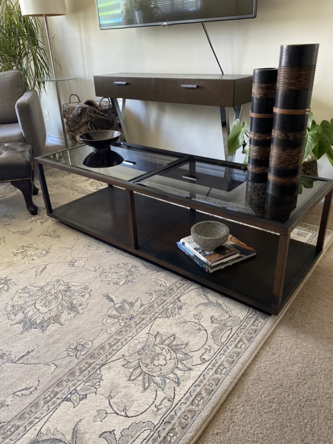 Tempered Glass Top solid wood Coffee Table
