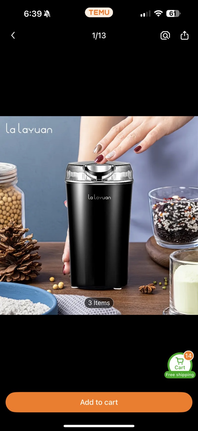Lalayuan 200W Electric Coffee Bean Grinder