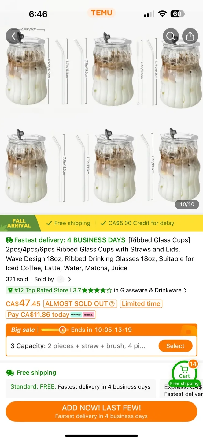 Brand new Ribbed Glass Cups with Straws & Lids image indicator(2)