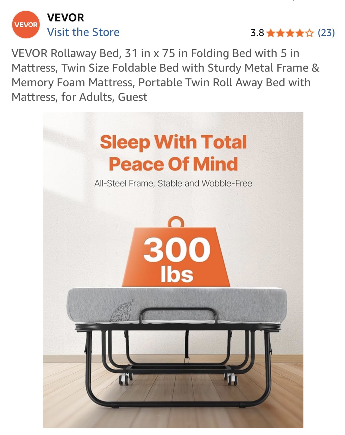 VEVOR Rollaway Folding Bed - Twin Size - photo 3