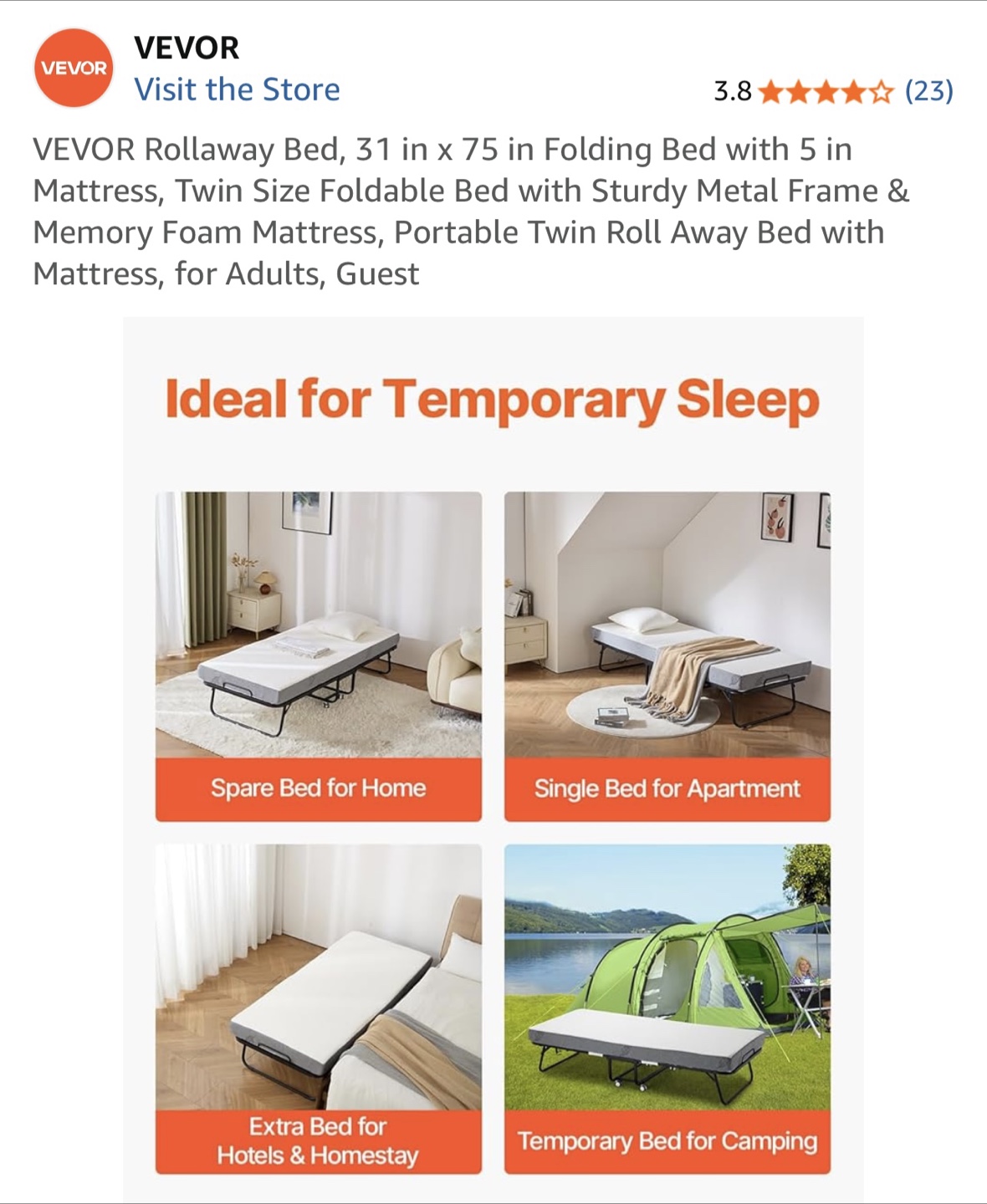 VEVOR Rollaway Folding Bed - Twin Size - photo 5
