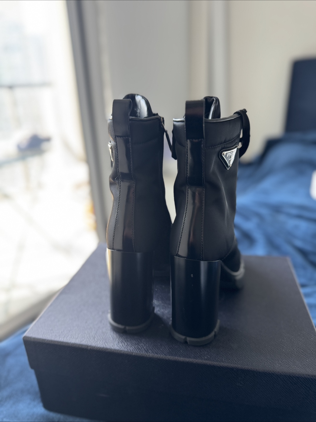 Prada Black Leather & Nylon Heeled Boots - Size 36.5 - photo 5