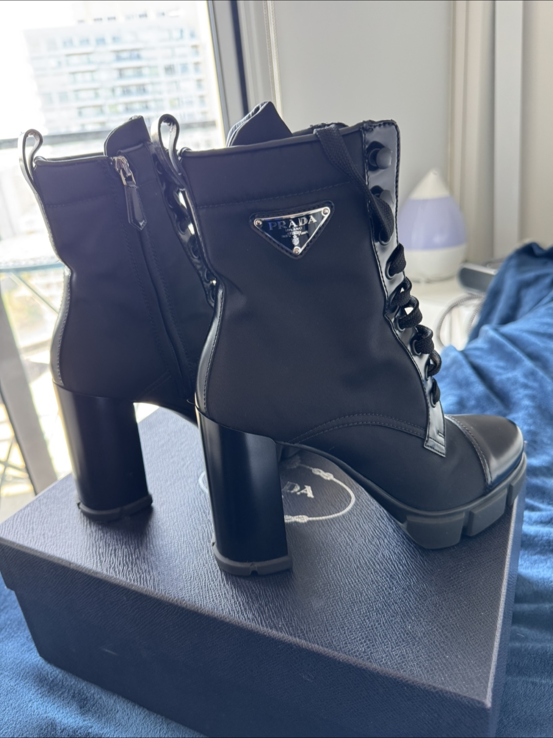 Prada Black Leather & Nylon Heeled Boots - Size 36.5 - photo 3