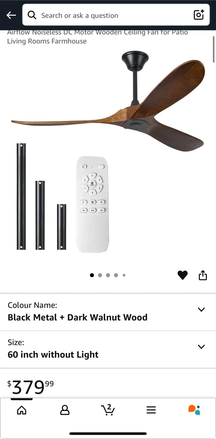 60” Noiseless Ceiling Fans, Remote & App Control, Solid Wood- NE thumbnail