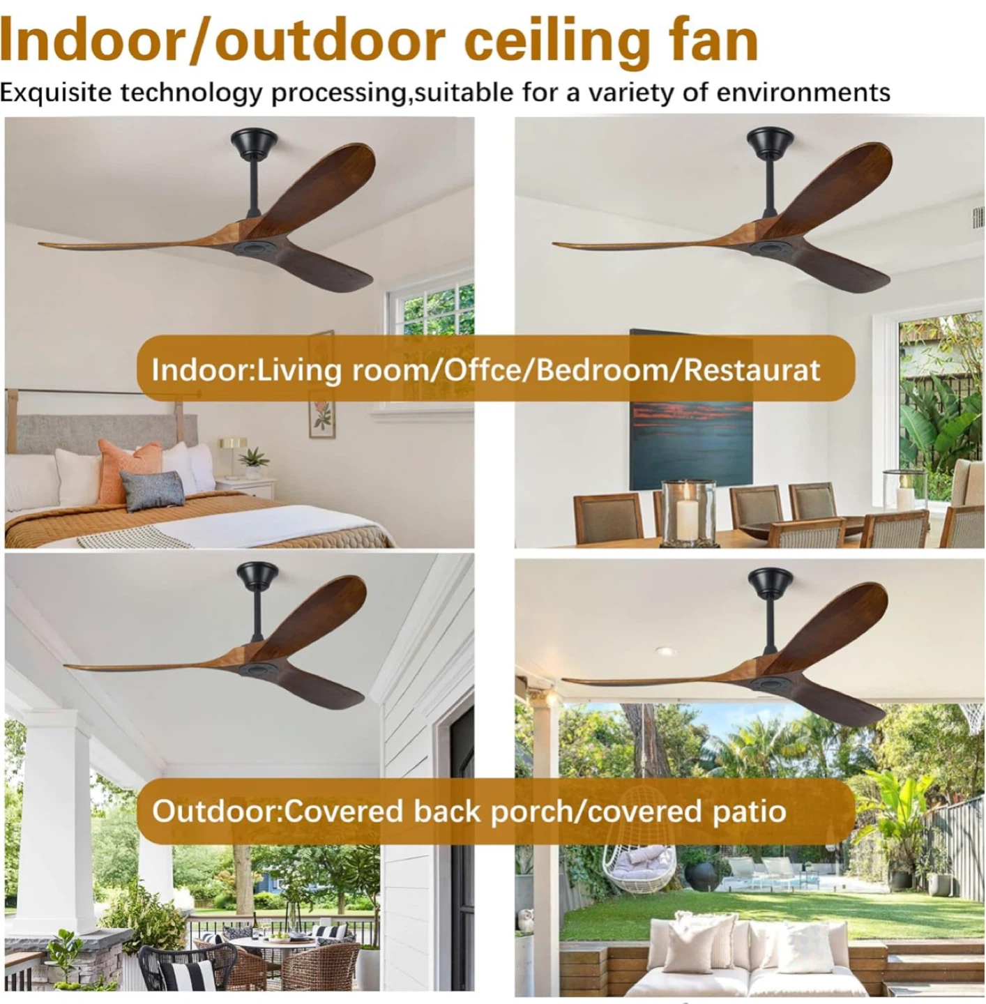 60” Noiseless Ceiling Fans, Remote & App Control, Solid Wood- NE - photo 5