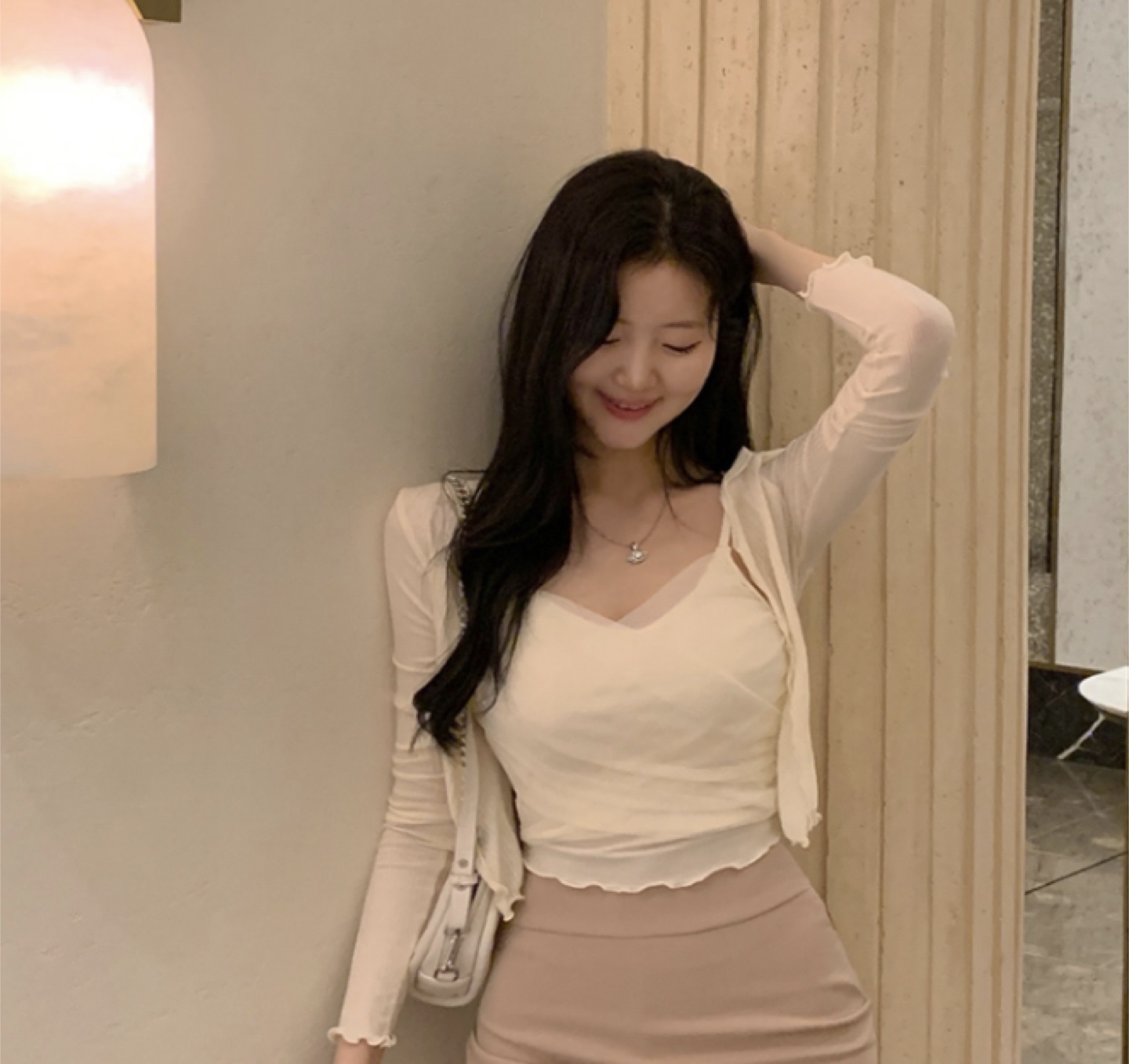 Cardigan & sleeveless set - beige