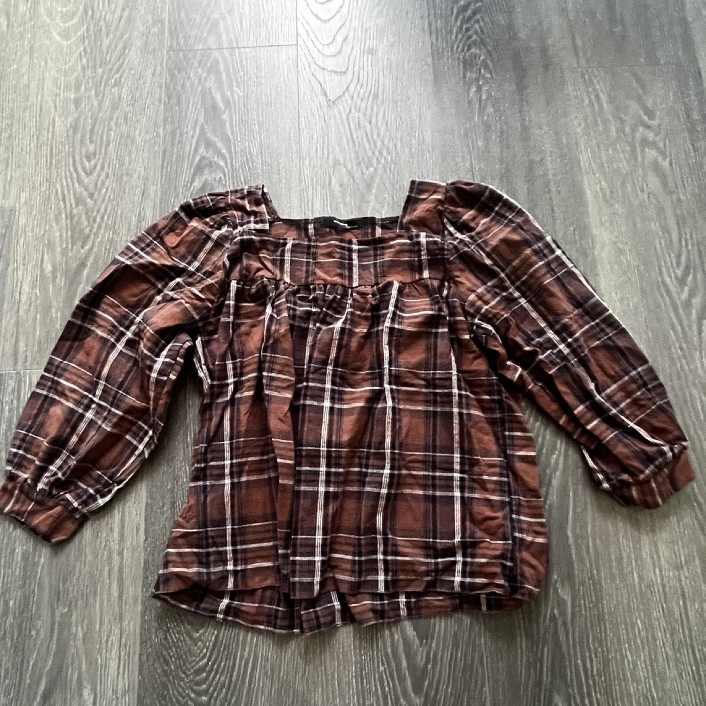 Brown Plaid Blouse - Long Sleeve