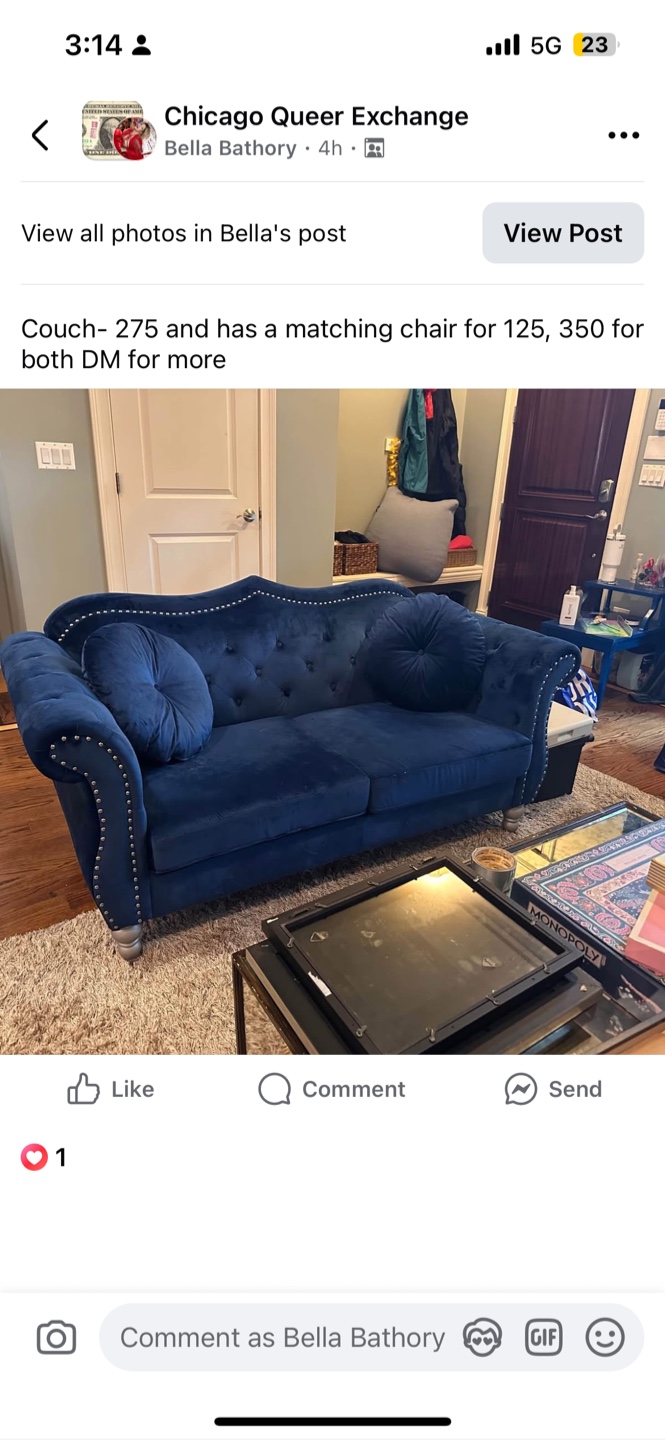 Blue Velvet Chair & Couch Set - photo 4