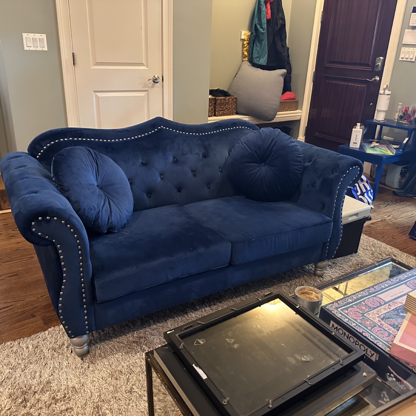 Blue Velvet Chair & Couch Set - photo 3