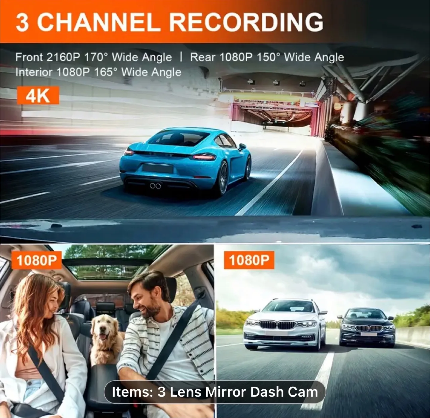 3-Channel 11" Touch Screen Mirror Dash Cam for Cars & Trucks image indicator(8)