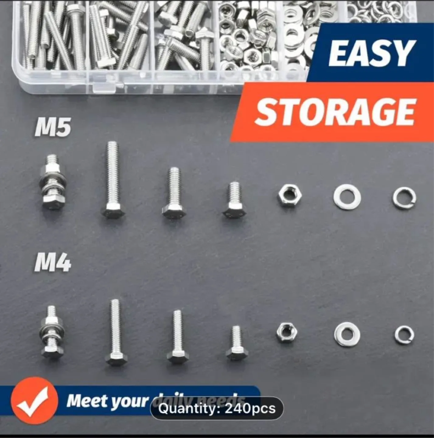 240pcs Stainless Steel Hex Bolt & Nut Set image indicator(4)