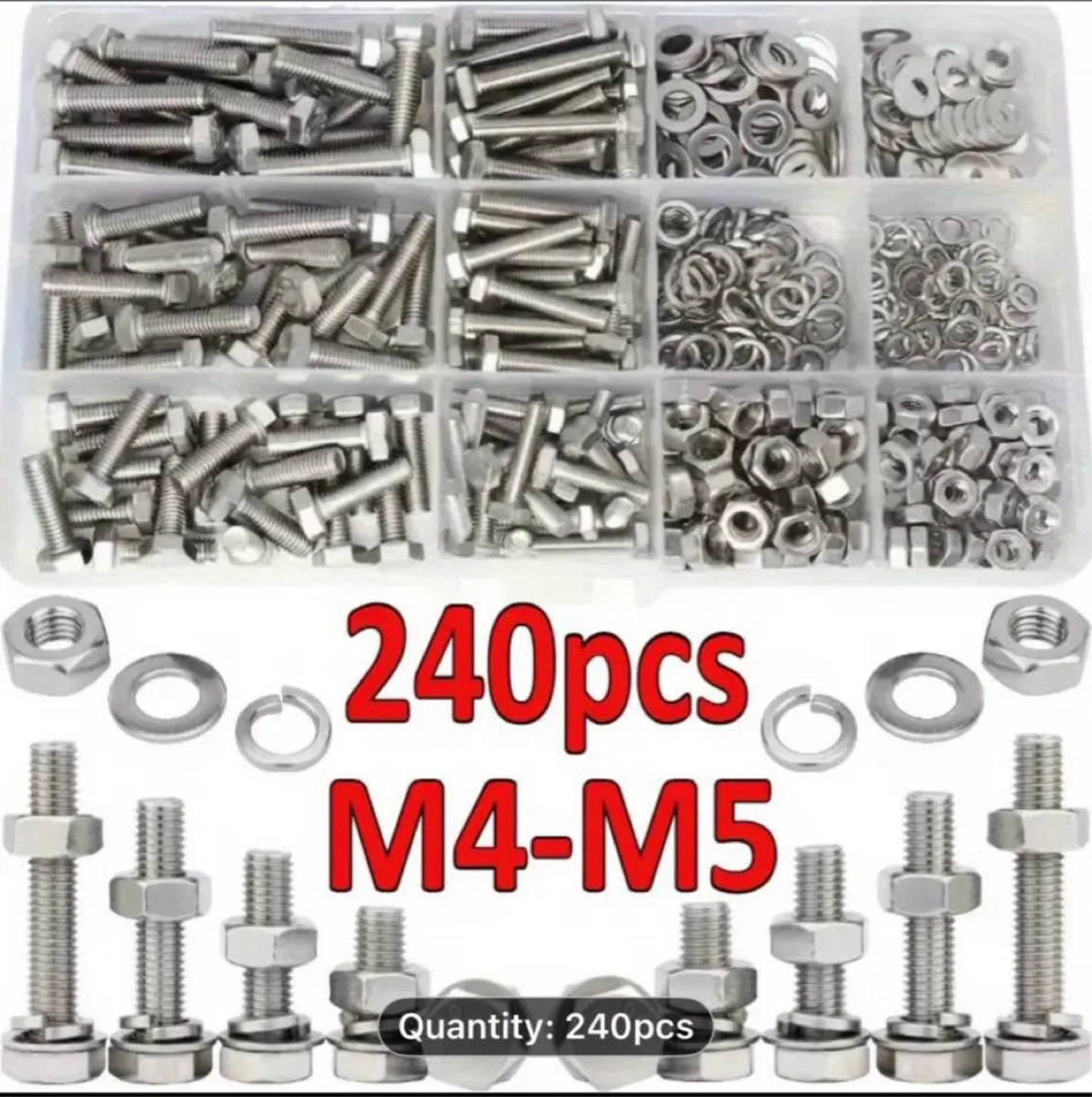 240pcs Stainless Steel Hex Bolt & Nut Set image indicator(9)