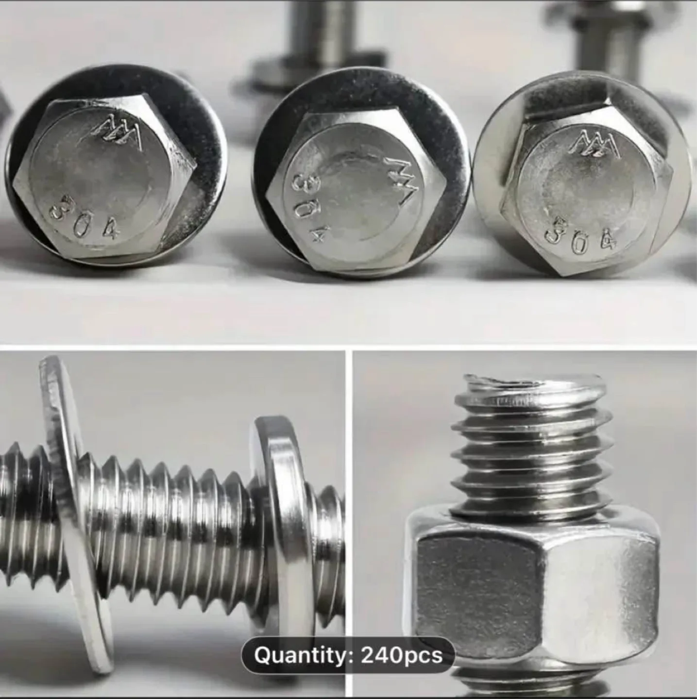 240pcs Stainless Steel Hex Bolt & Nut Set image indicator(8)