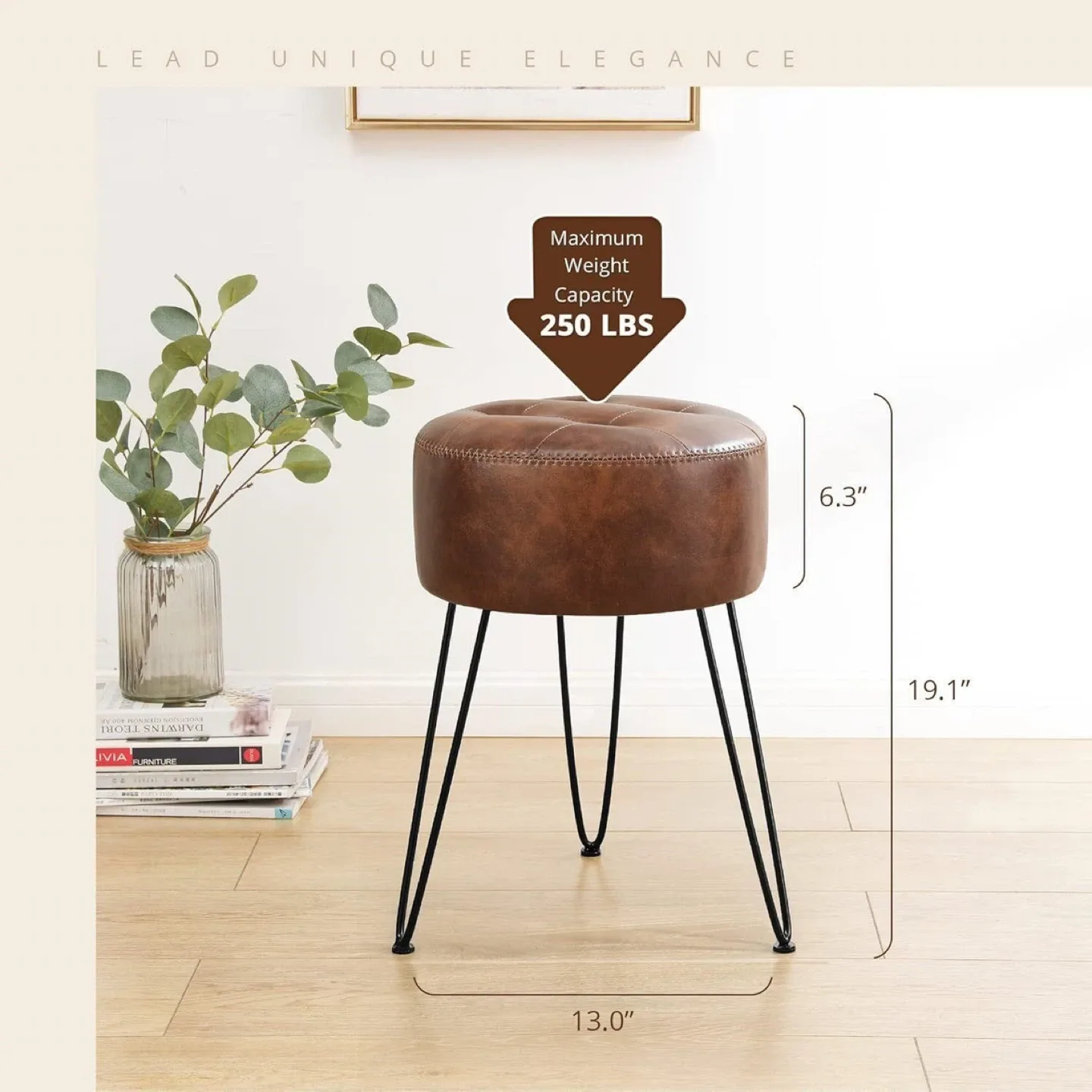 Brown Faux Leather Round Ottoman Stool image indicator(2)