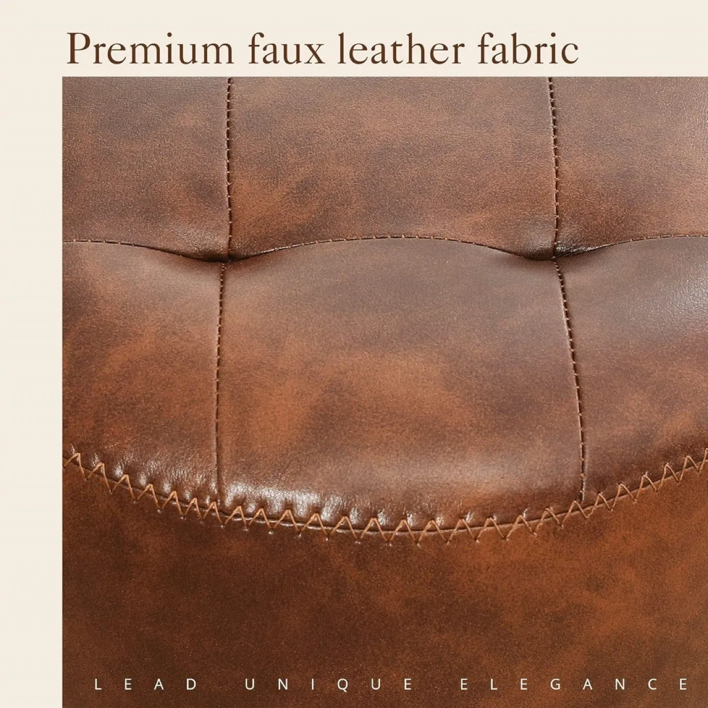 Brown Faux Leather Round Ottoman Stool image indicator(4)