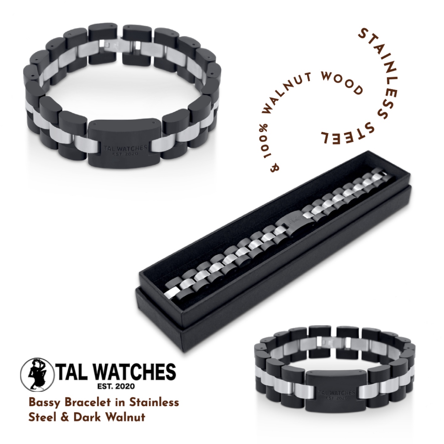 TAL Watches Bassy Bracelet - Stainless Steel & Dark Walnut