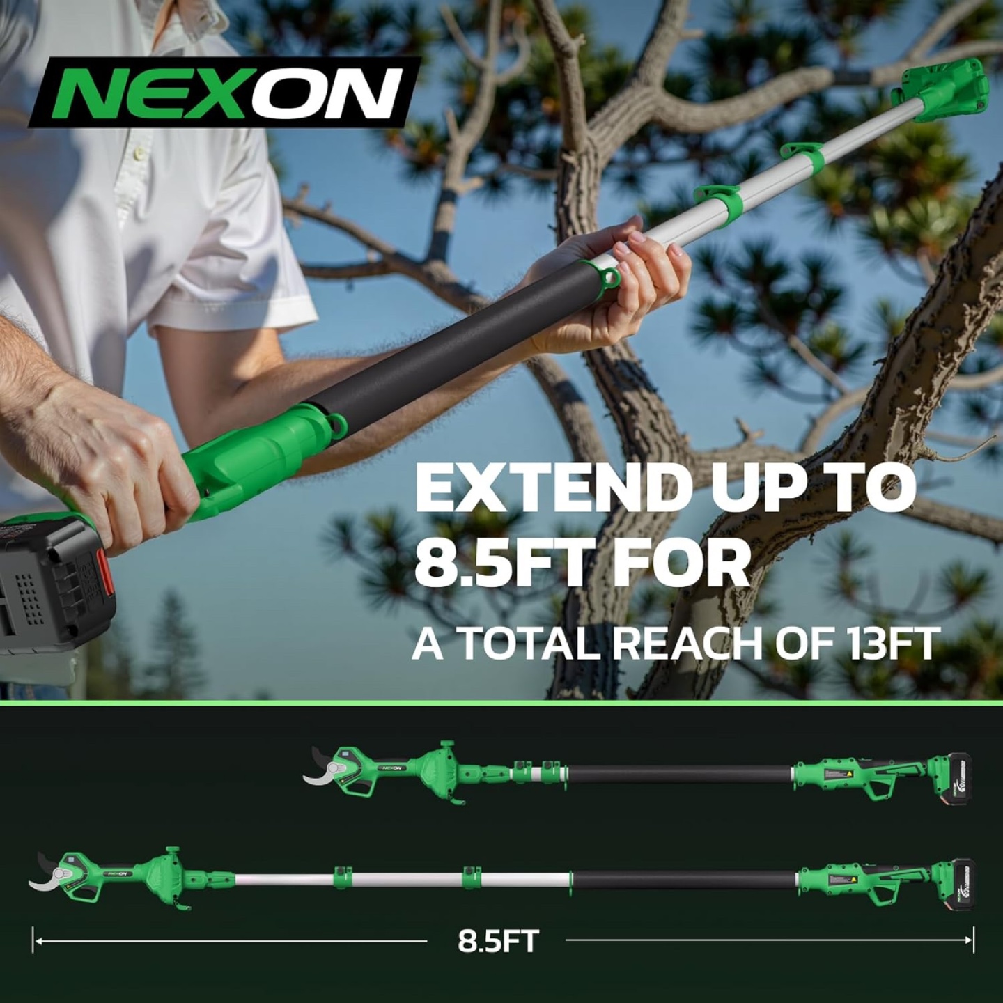 Nexon 2-in-1 Cordless Electric Pole Saw/Pruner - photo 4
