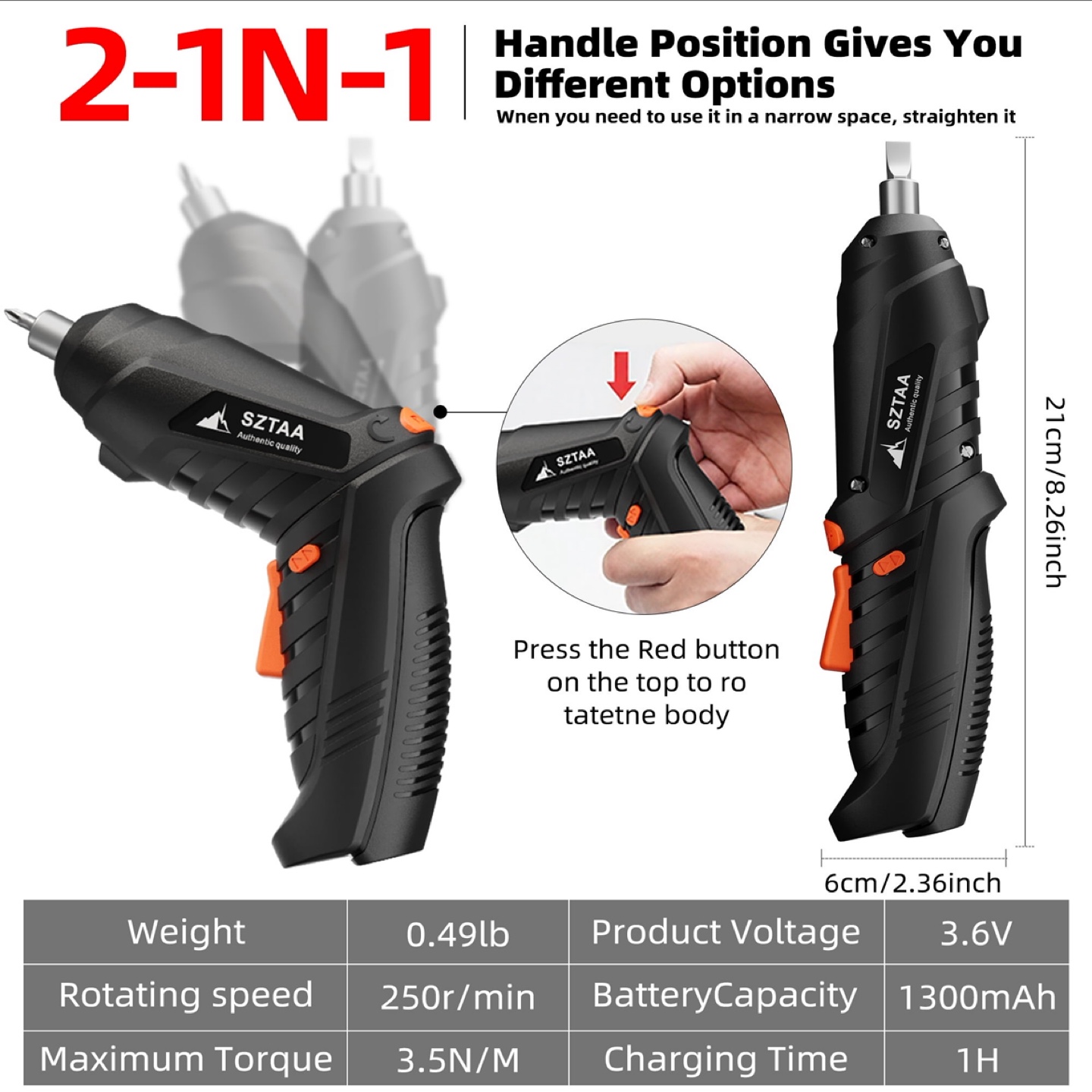 SZTAA 2-in-1 Rotatable Handle Electric Screwdriver - photo 2