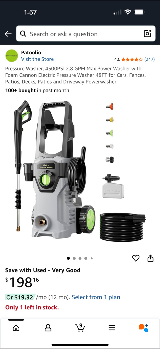 Patoolio 4500PSI Electric Pressure Washer - Like New! - photo 2