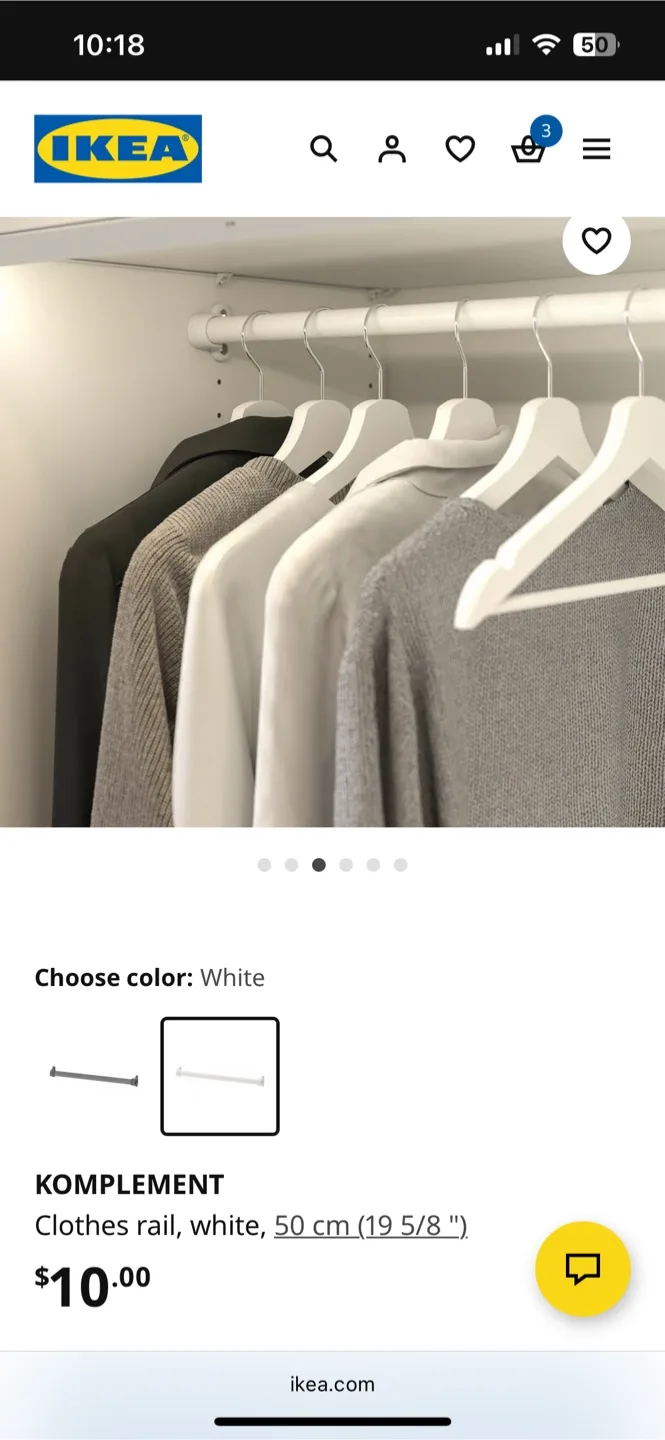 2x IKEA Komplement Clothes Rail - White, 50cm image indicator(2)