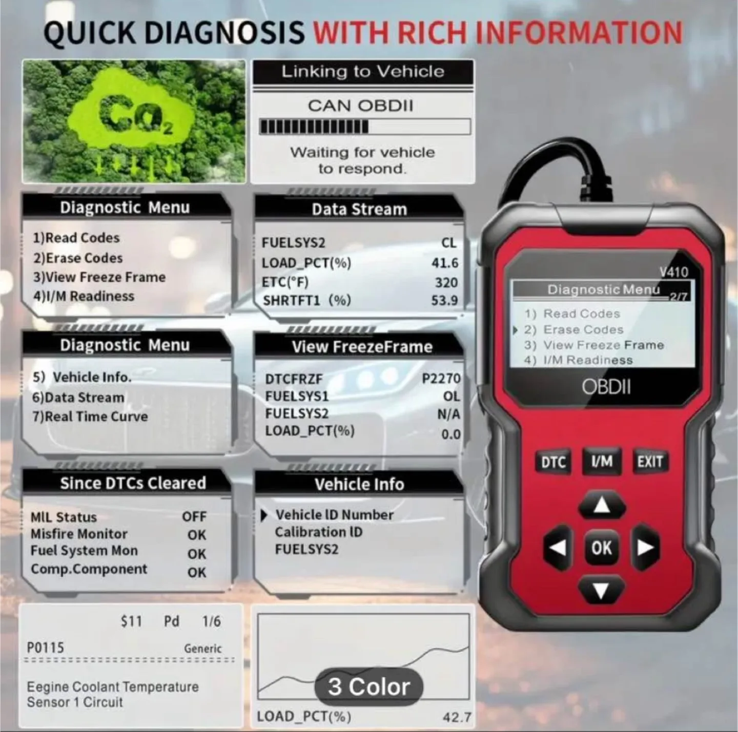 V410 OBD2 Diagnostic Code Reader, Engine Light tester image indicator(3)