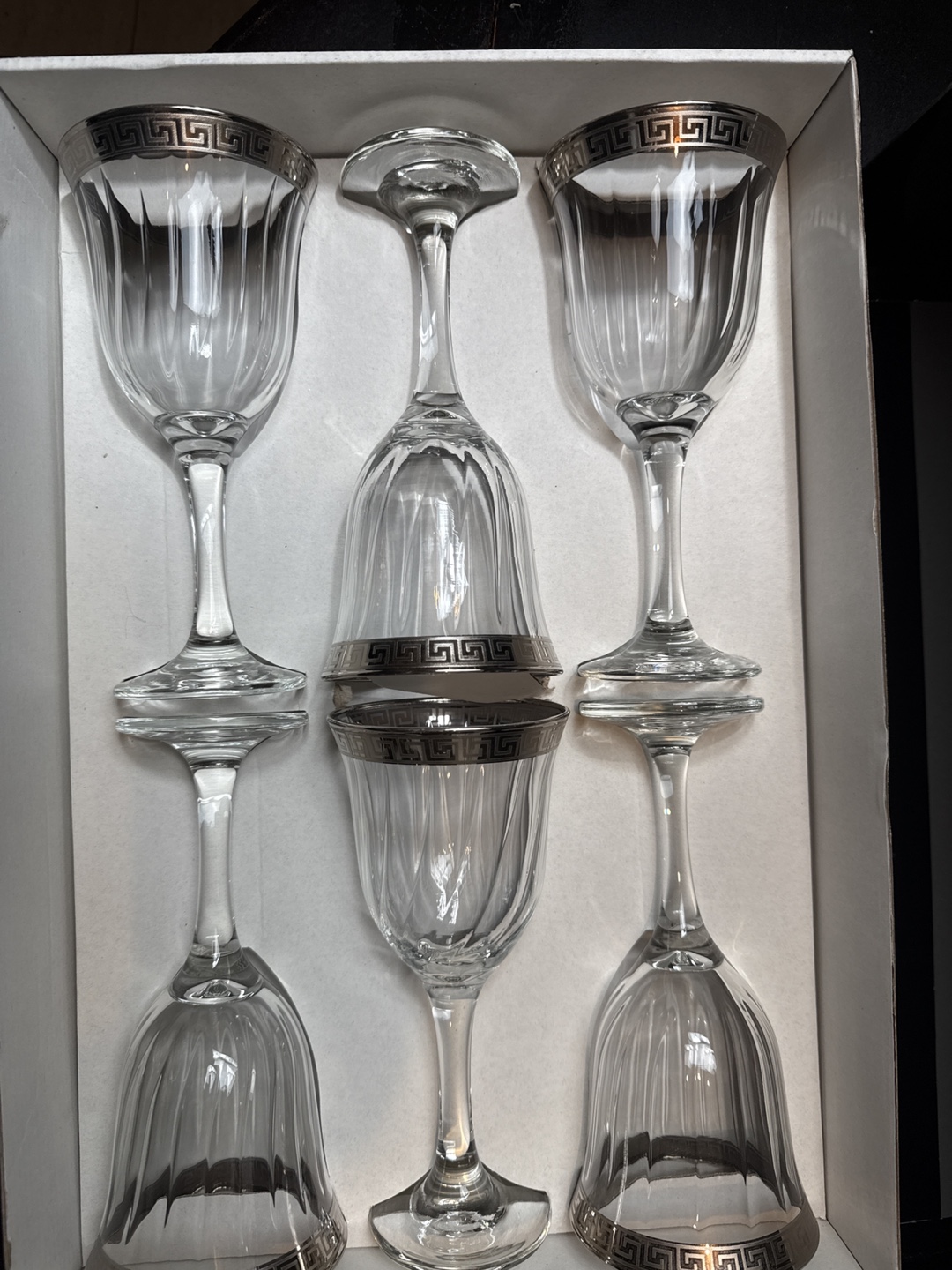 Set of 6 Silver Trimmed Wine Glasses