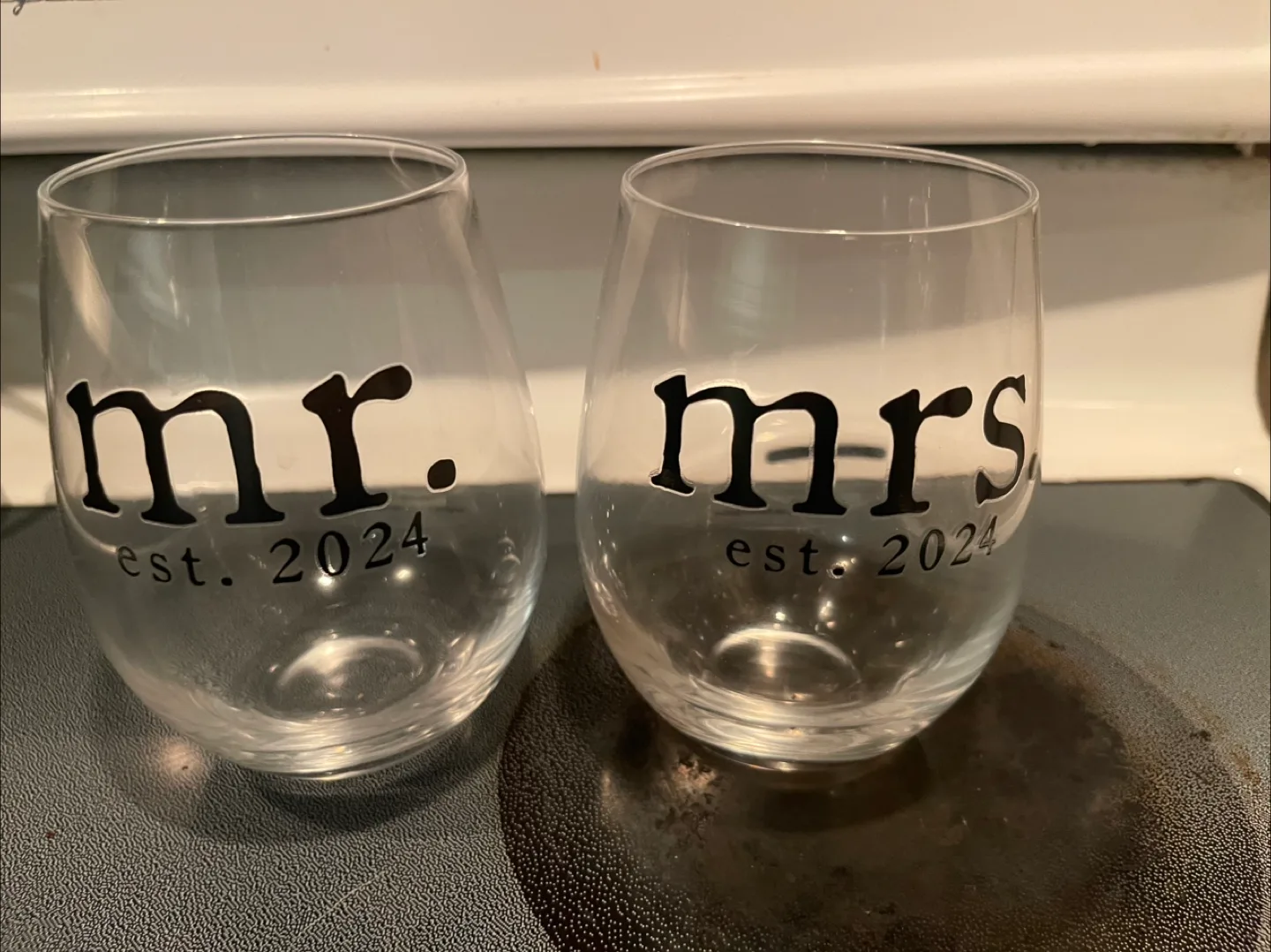 Mr. & Mrs. Stemless Wine Glasses - Est. 2024 thumbnail