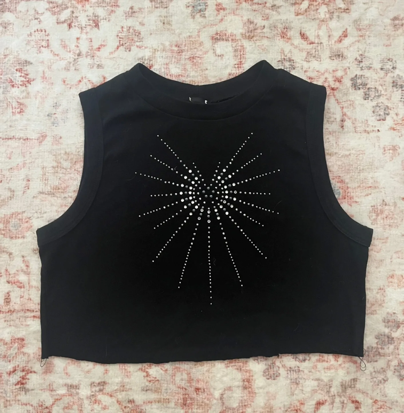 Black Crop Top with Rhinestone Design thumbnail