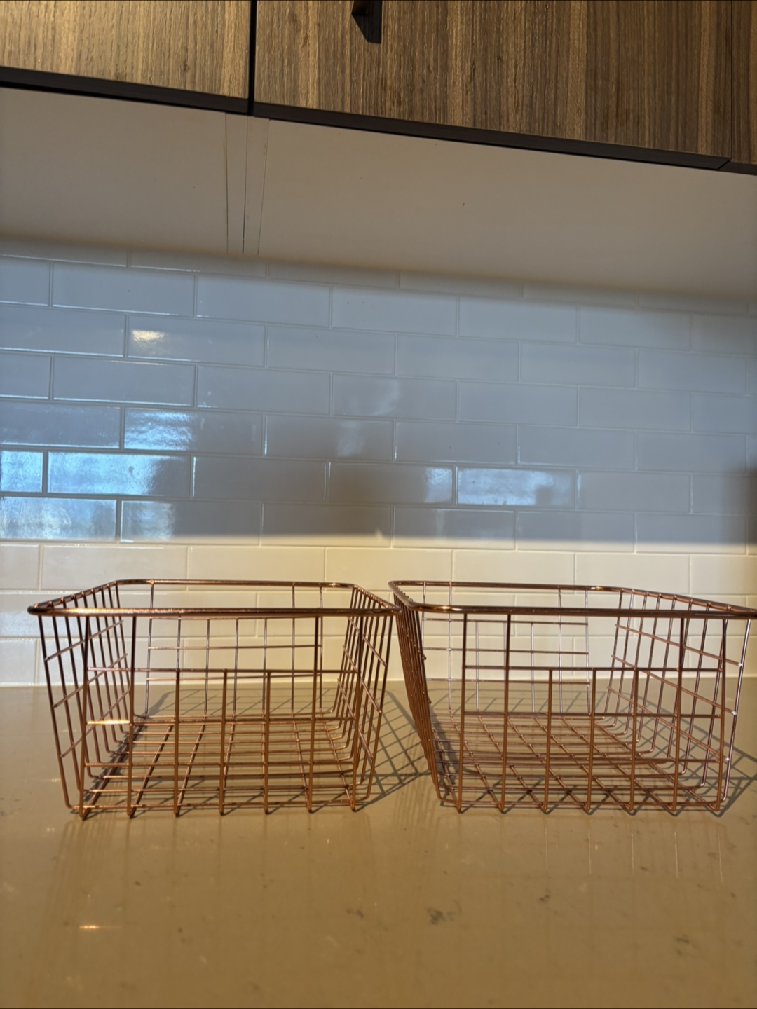 Metal Wire Storage Baskets - Rose Gold
