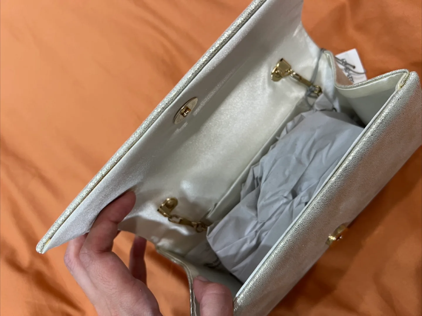 Clutch Handbag with Chain White/Gold image indicator(2)