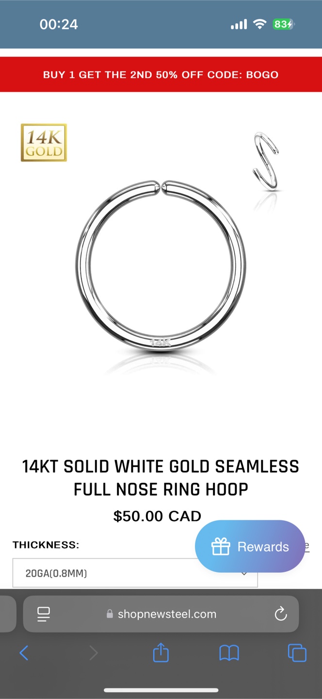 New Steel 14k White Gold Nose Hoop