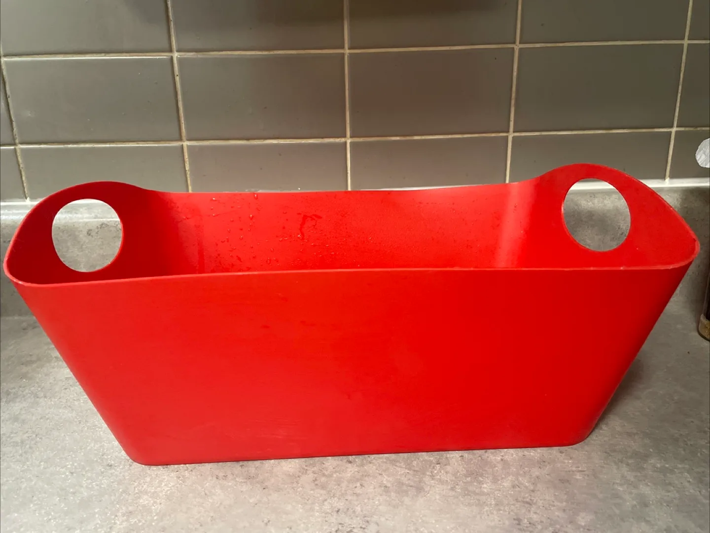 Red Plastic Storage Bin with Handles thumbnail