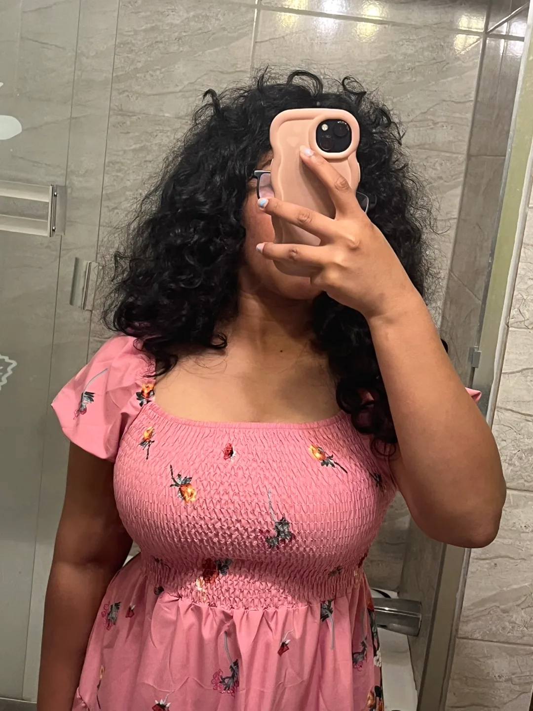 🌸 Pink Floral Puff-Sleeve Dress – Worn Once!