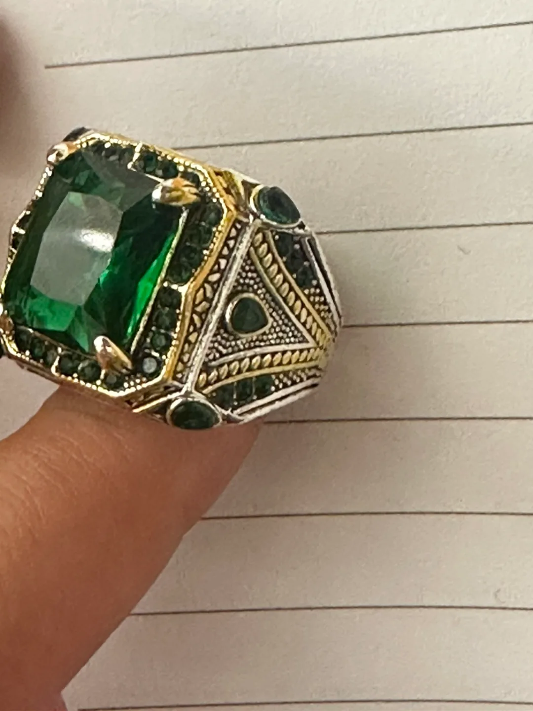 Emerald & Gold Tone Statement Ring thumbnail
