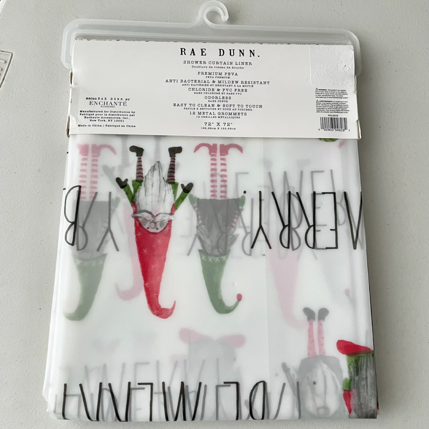 NEW Rae Dunn Shower Curtain Liner Christmas theme be merry - photo 2