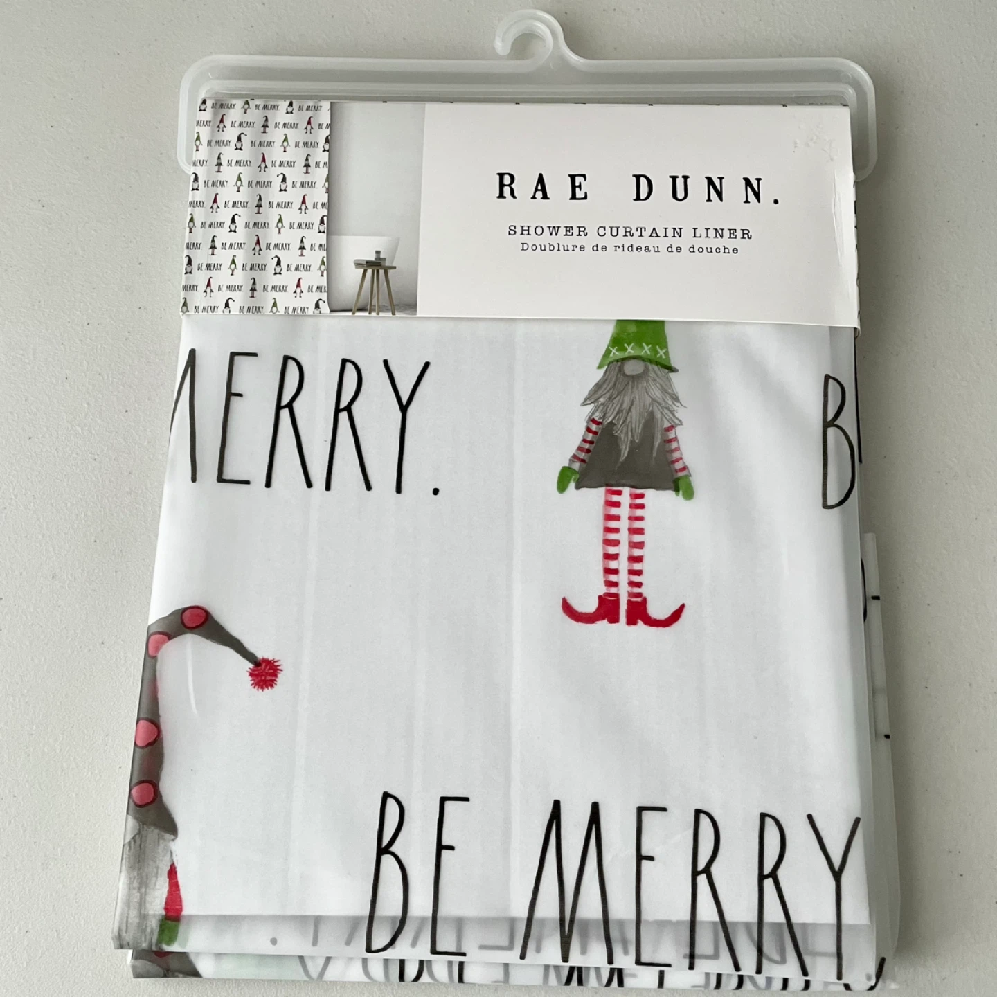 NEW Rae Dunn Shower Curtain Liner Christmas theme be merry
