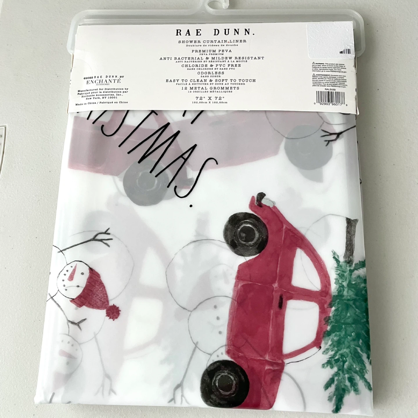 NEW Rae Dunn Christmas Shower Curtain Liner 72x72 in red car - photo 2