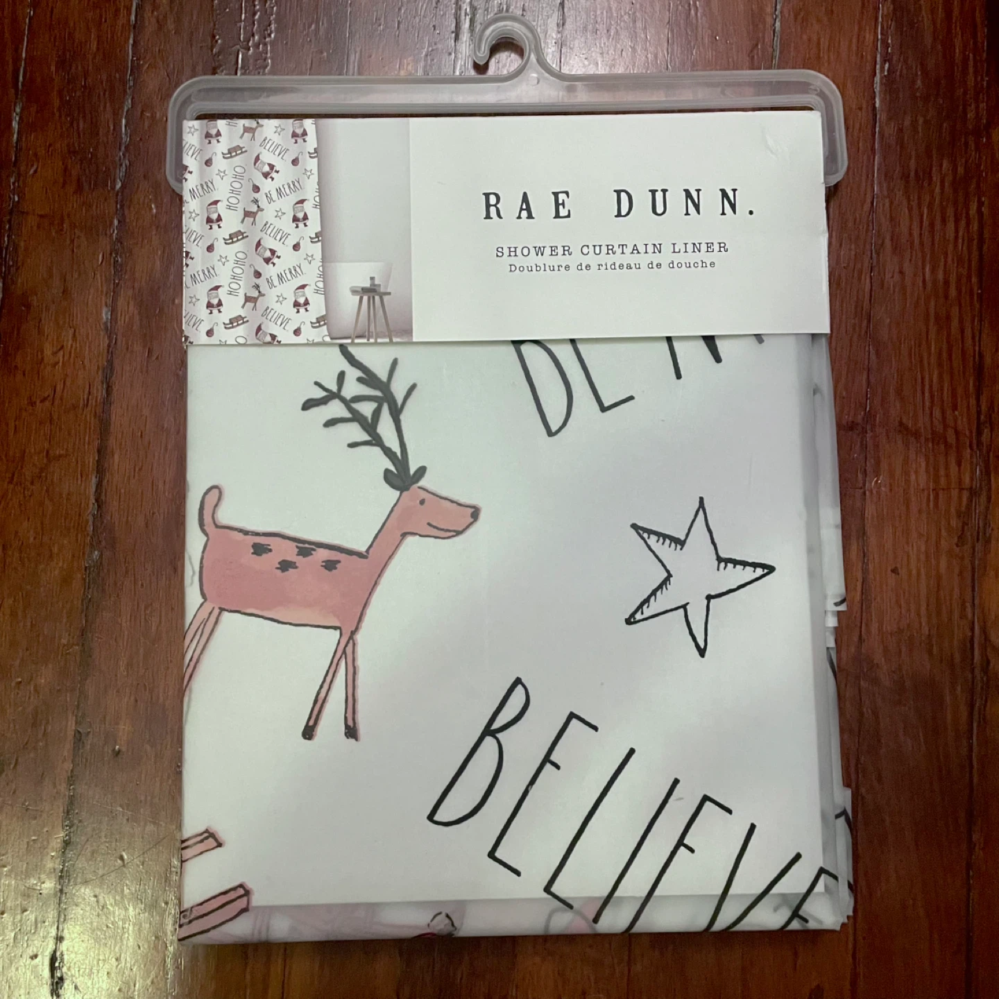 NEW Rae Dunn Shower Curtain Liner Christmas hohoho reindeer