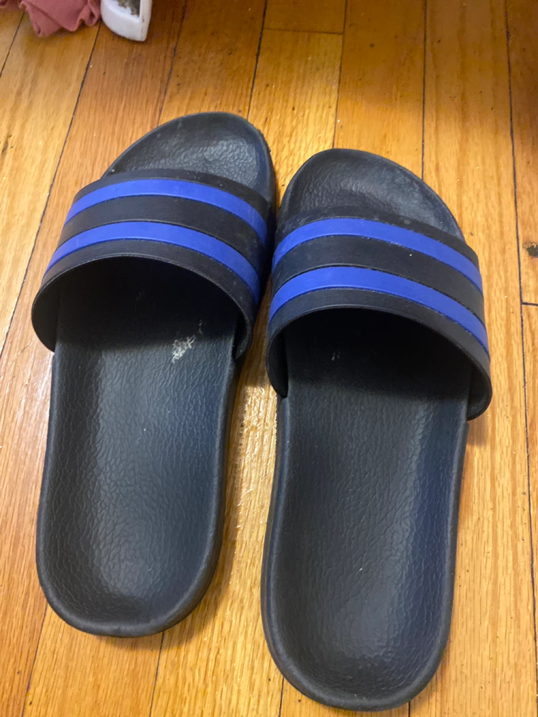 Adidas Slides - Black & Blue Stripes