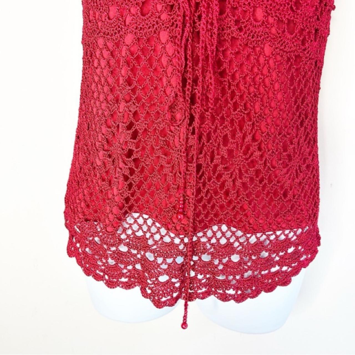 Y2K early 2000s Le Chateau Red Crochet Cami - Size L - photo 3