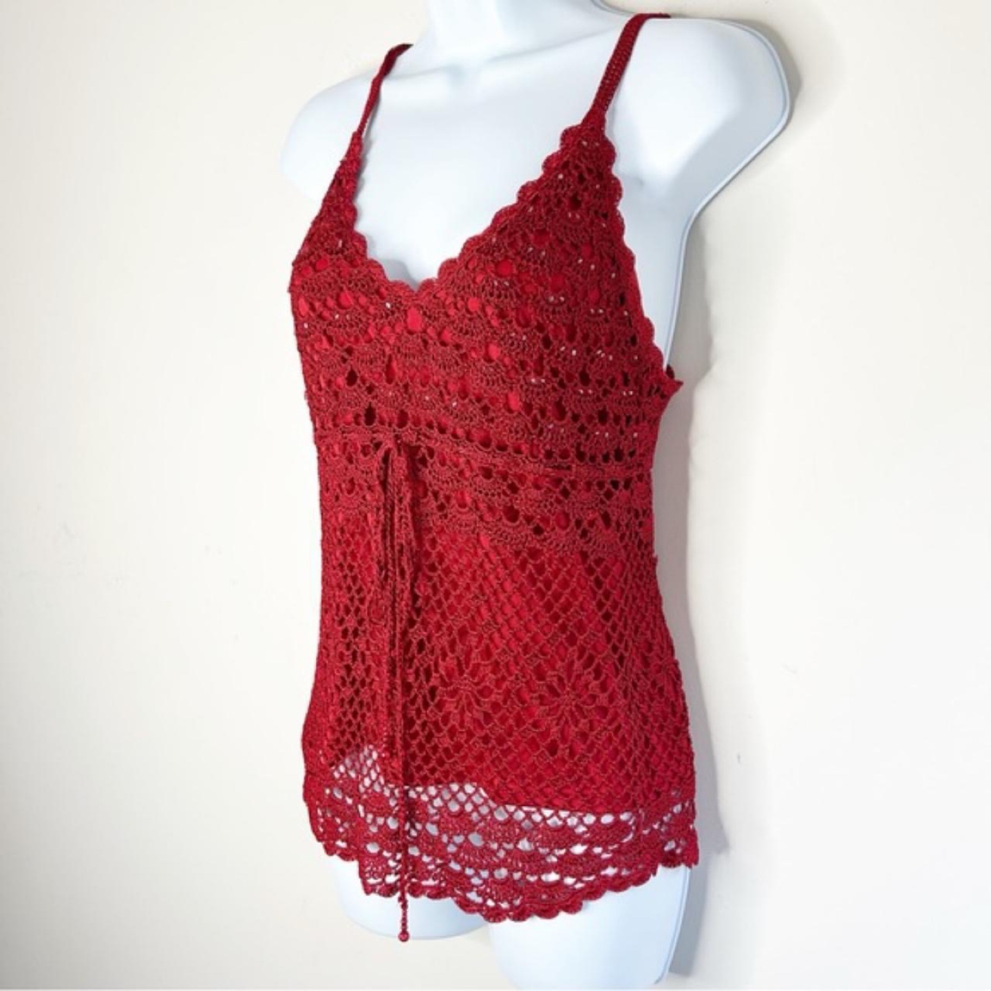 Y2K early 2000s Le Chateau Red Crochet Cami - Size L - photo 2