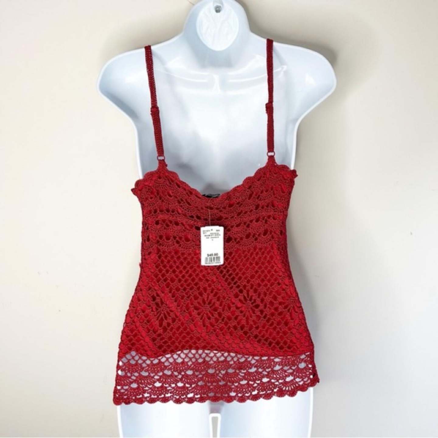 Y2K early 2000s Le Chateau Red Crochet Cami - Size L - photo 5