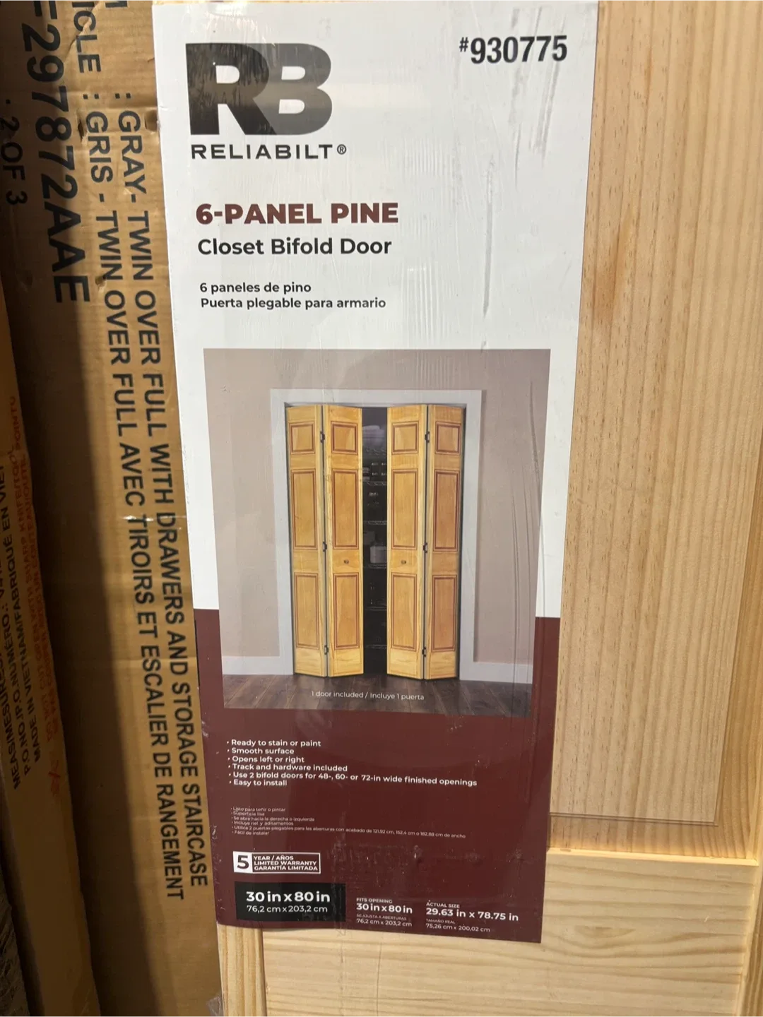 Reliabilt 6-Panel Pine Closet Bifold Door thumbnail