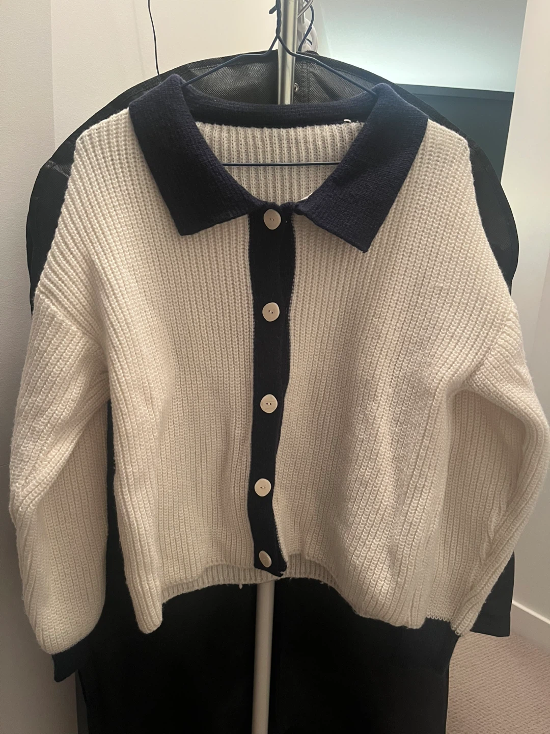 Cream & Navy Cardigan - Size Small - photo 2
