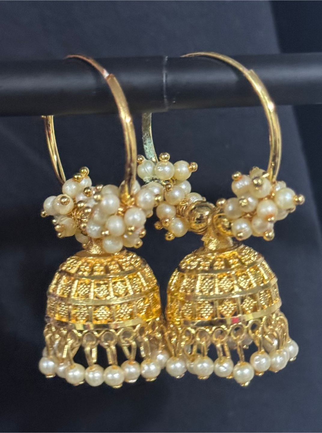 Gold Jhumka Earrings with Pearls