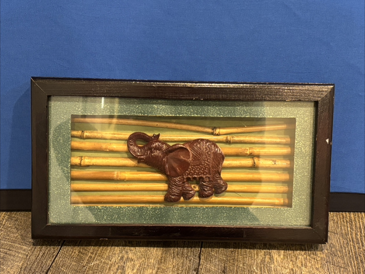 Framed Elephant Art with Bamboo
